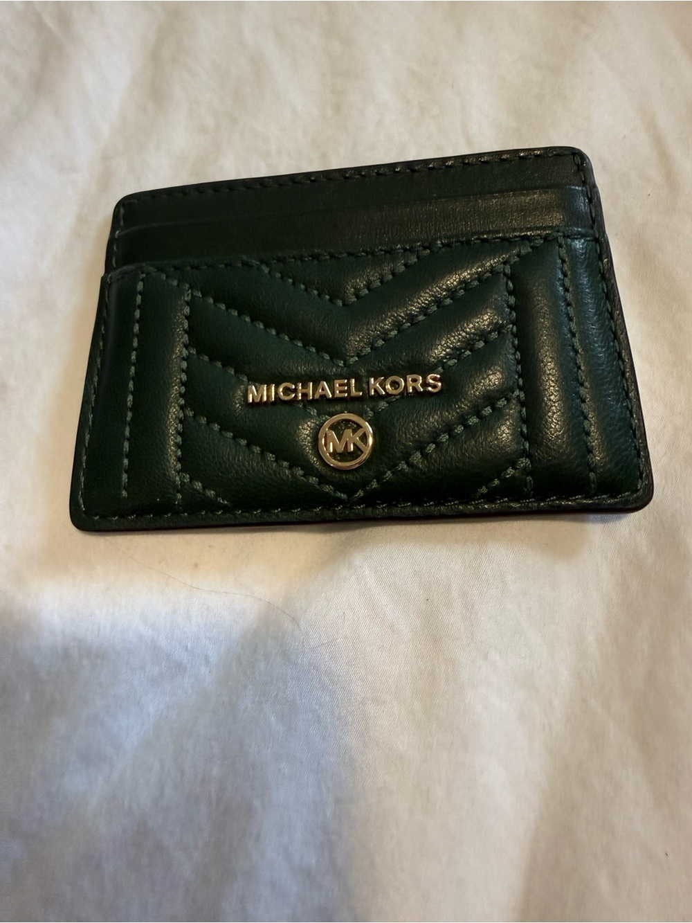 Michael Kors Green Quilted Leather Card Holder with Gold Logo